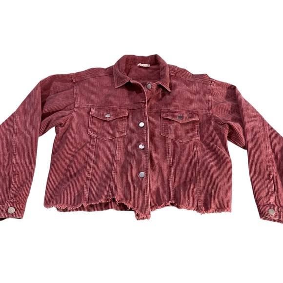 Altar'd State Jackets & Blazers - Altar'd State Cropped Corduroy Jacket in Deep Pink With a Raw, Frayed Hem Size M